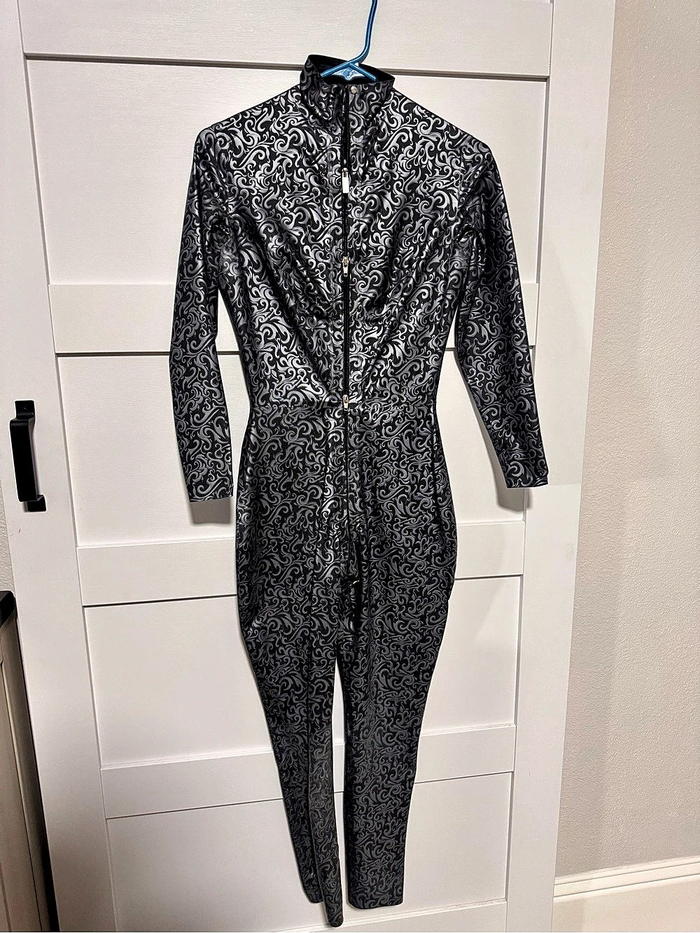 Black & Silver Printed Full-Zip Jumpsuit